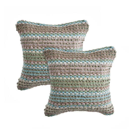 Set of Two Green Blue Striped Cotton Throw Pillow FurniFindUSA