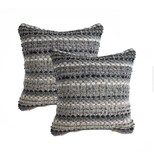 Set of Two Black and Gray Striped Cotton Throw Pillow FurniFindUSA