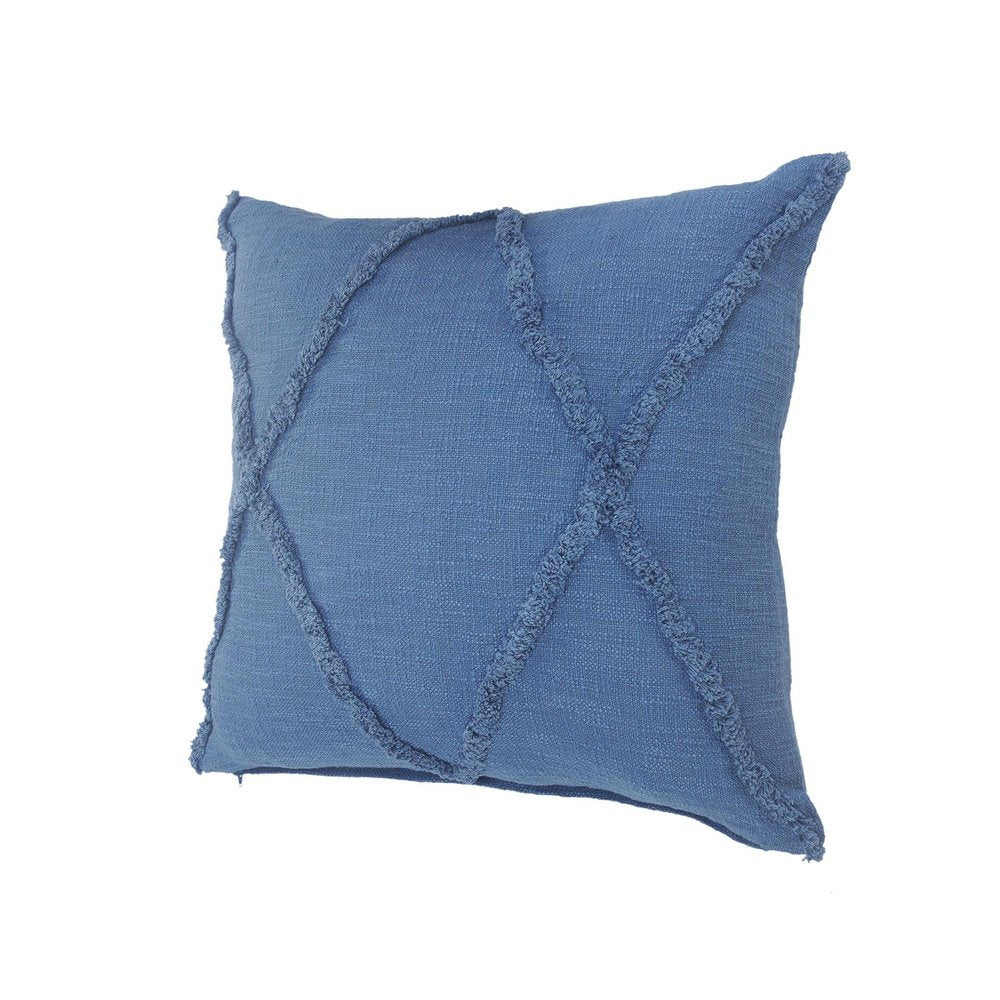 Set of Two Blue Diamond Cotton Throw Pillow With Fringe HomeRoots