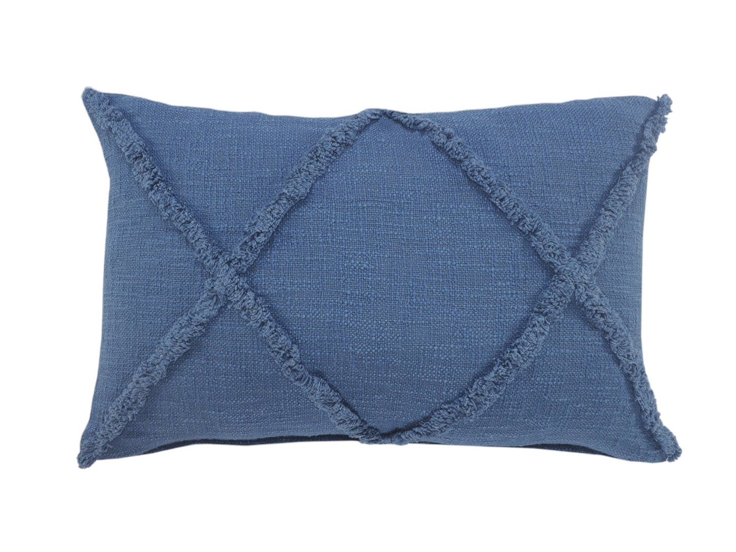 Set of Two 16" X 24" Blue Diamond Cotton Lumbar Throw Pillow With Fringe FurniFindUSA