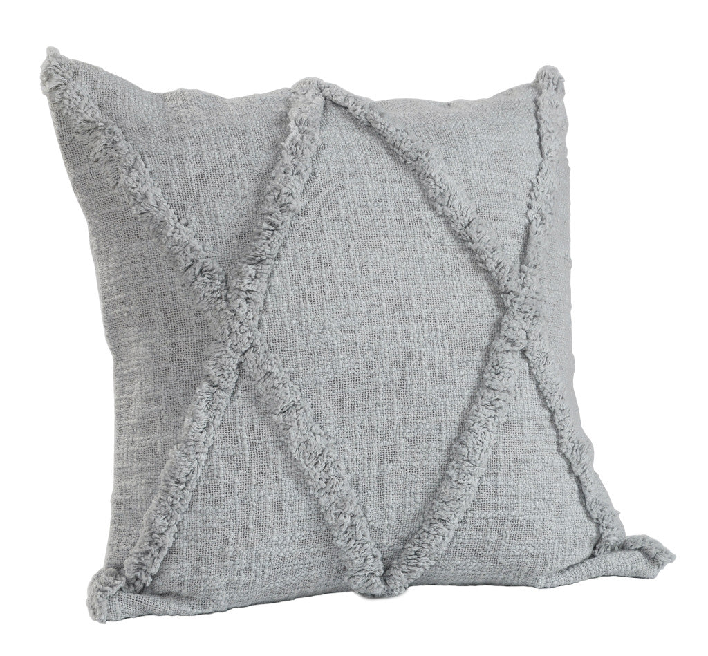 Set of Two Light Gray Diamond Cotton Throw Pillow With Fringe FurniFindUSA