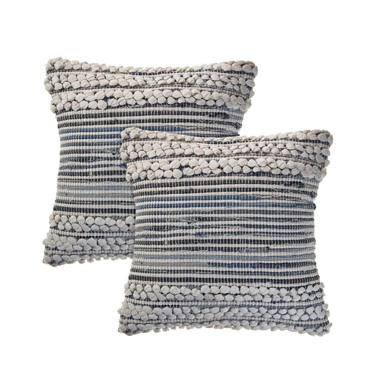 Set of Two Blue and Ivory Striped Cotton Throw Pillow FurniFindUSA