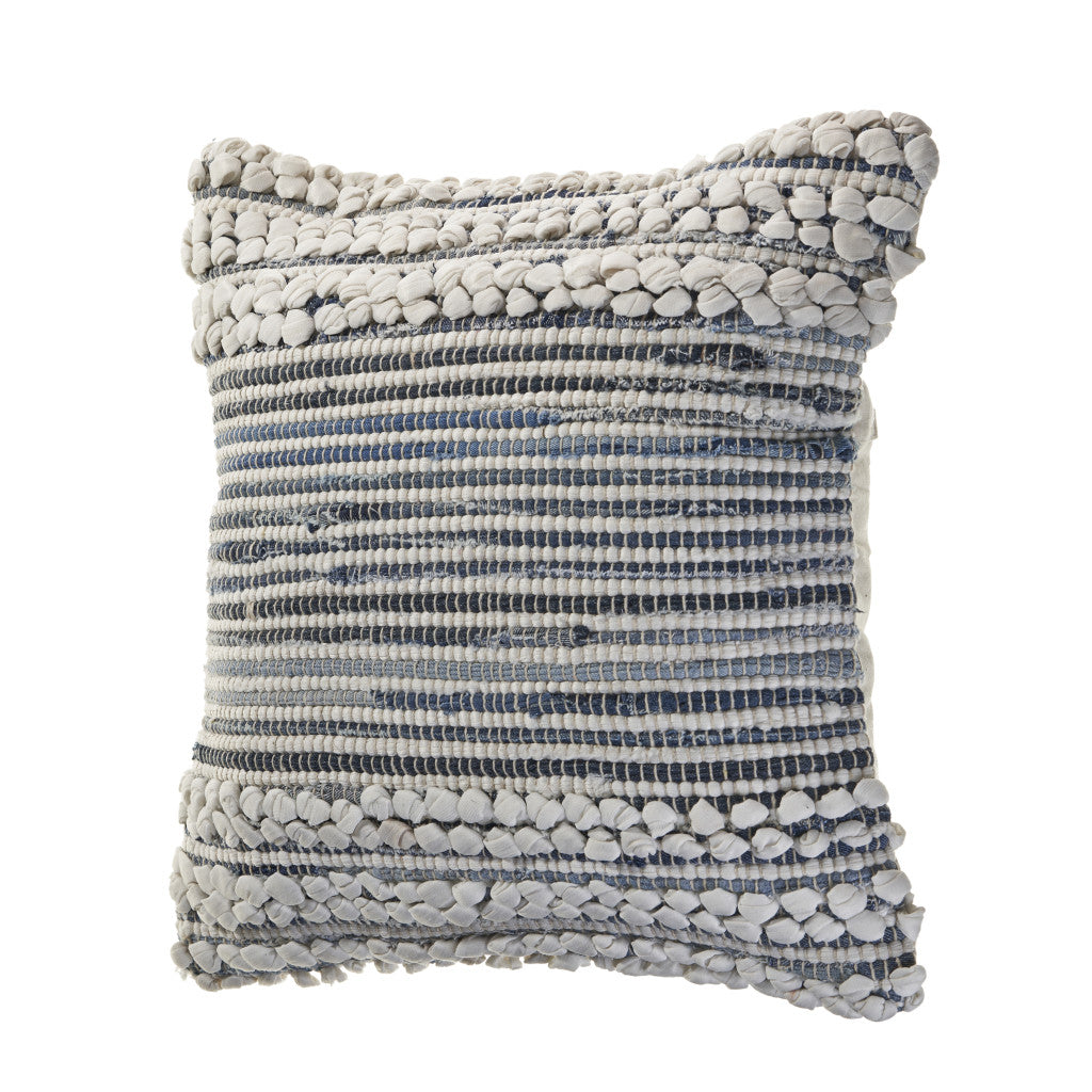 Set of Two Blue and Ivory Striped Cotton Throw Pillow FurniFindUSA