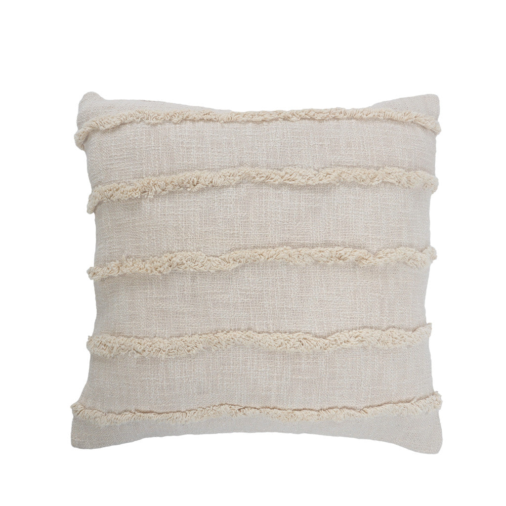 Set of Two Beige Ribbed Cotton Throw Pillow With Fringe FurniFindUSA