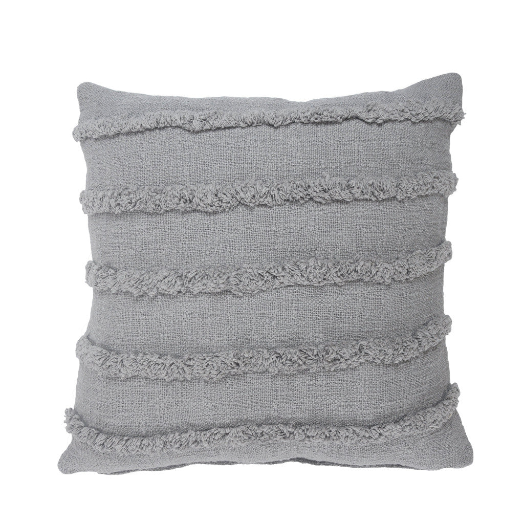 Set of Two Gray Ribbed Cotton Throw Pillow With Fringe 4.0" (L) x 20.0" (W) x 20.0" (H) FurniFindUSA
