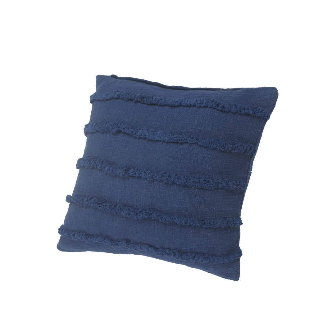 Set of Two Blue Ribbed Cotton Throw Pillow With Fringe FurniFindUSA