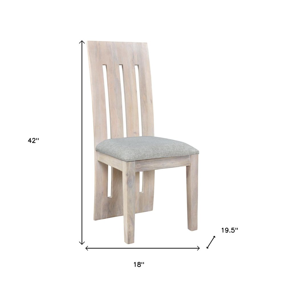 Set of Two Gray and Natural Fabric And Wood Slat Back Dining Side Chairs HomeRoots