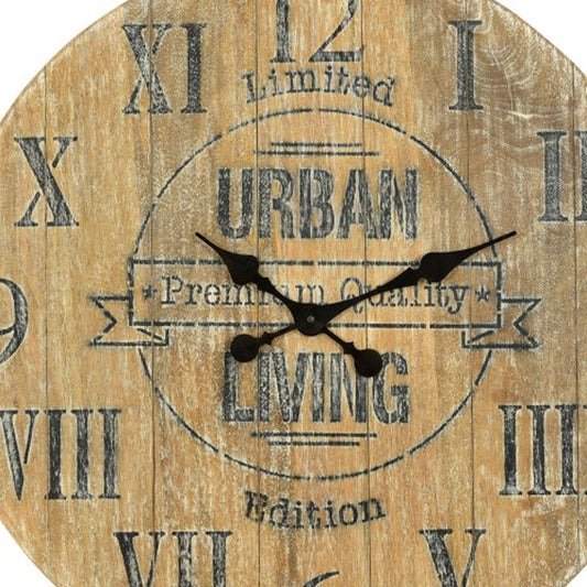 24" Natural Distressed Solid Wood Silent Analog Round Wall Clock HomeRoots