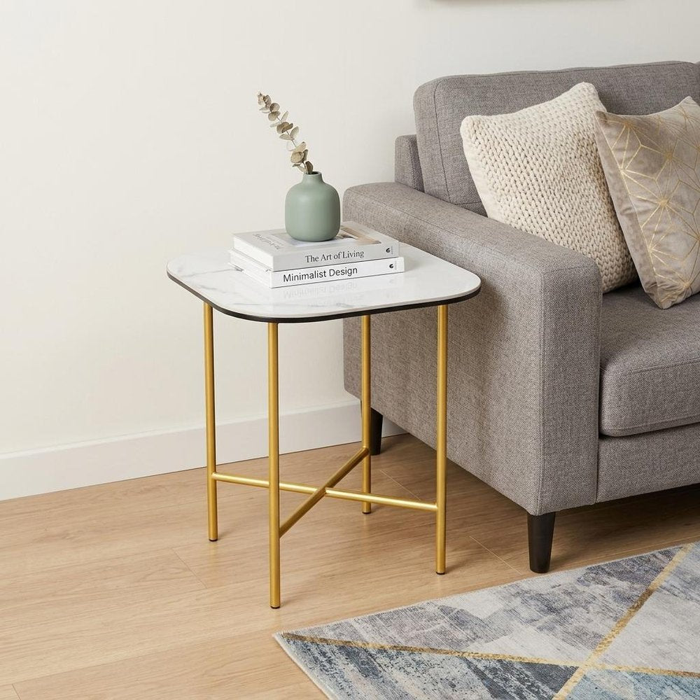 22" White And Gold Ceramic And Metal Square End Table HomeRoots