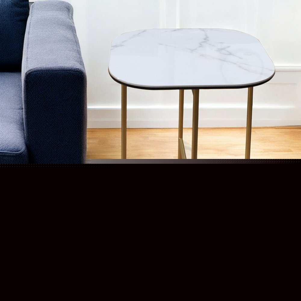 22" White And Gold Ceramic And Metal Square End Table HomeRoots
