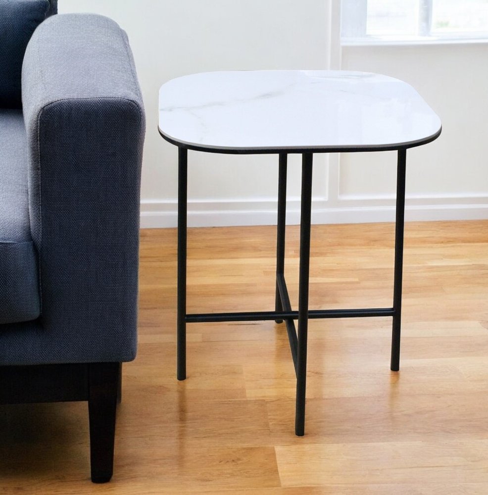 22" White And Black Ceramic And Metal Square End Table HomeRoots