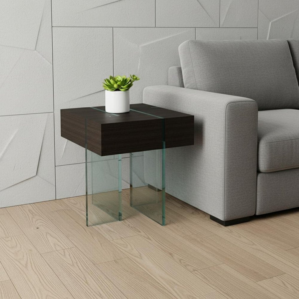 22" Black And Clear Wood and Glass Square Sled End Table HomeRoots