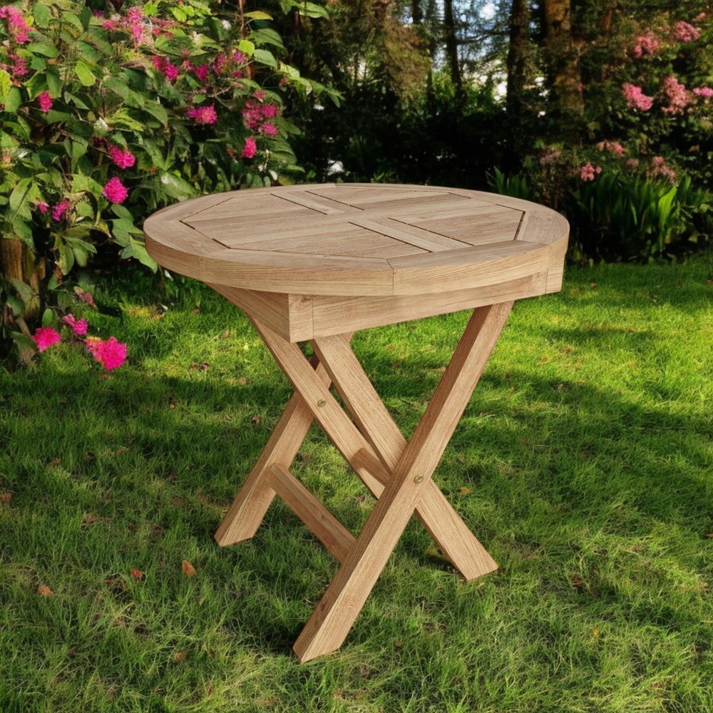 20" Natural Rounded Solid Wood Folding Outdoor Side Table HomeRoots