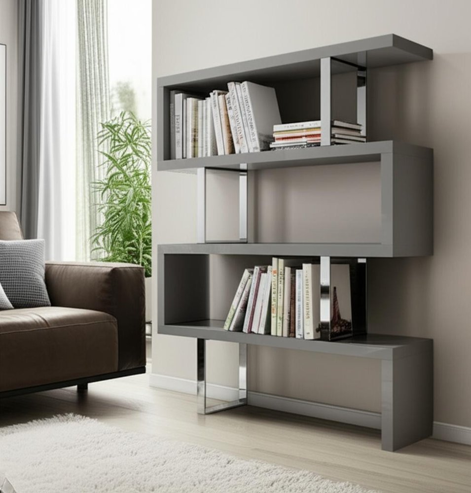 67" Gray And Silver Metal and Wood Three Tier Etagere Bookcase HomeRoots