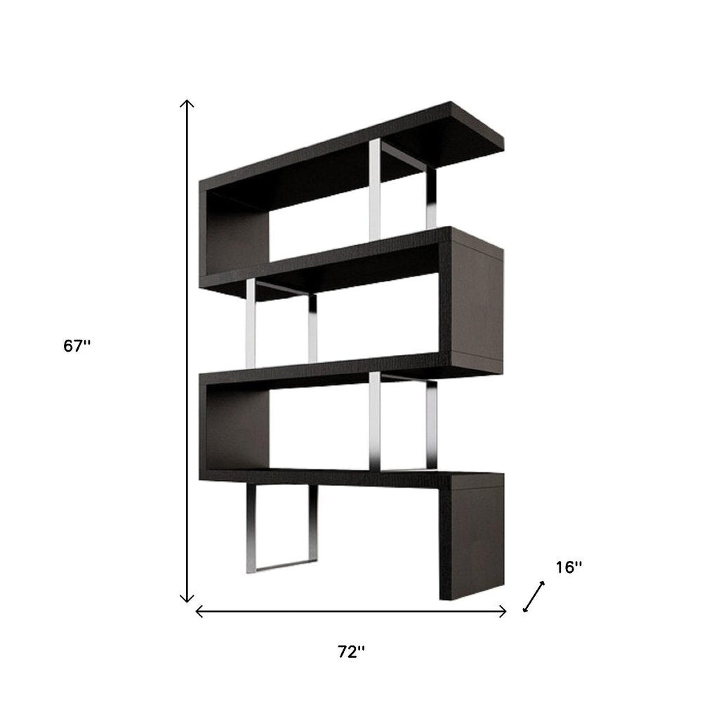 67" Black And Silver Metal and Wood Three Tier Etagere Bookcase HomeRoots