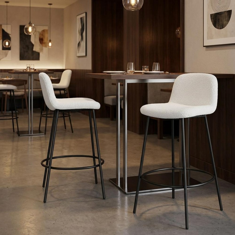 Set of Two 26" White And Black Fabric And Metal Backless Counter Height Bar Chairs HomeRoots