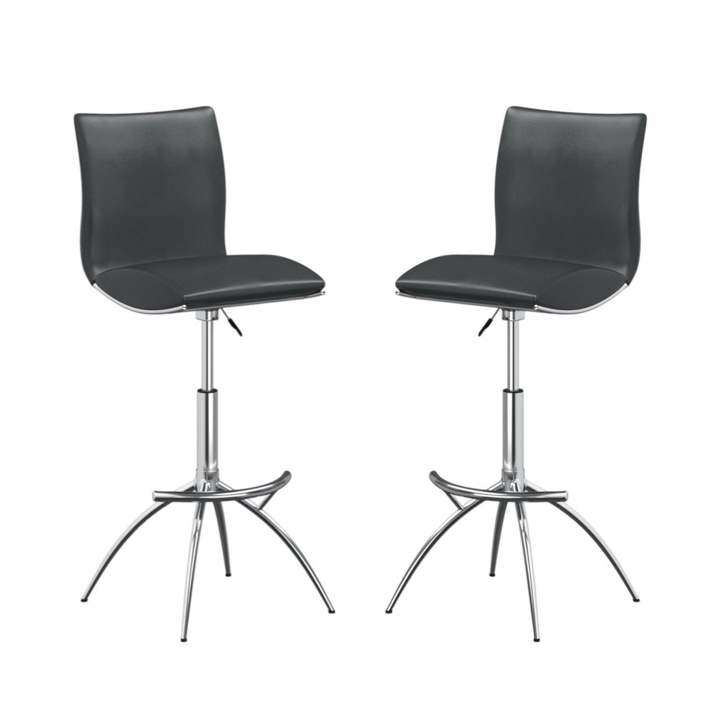 Set of Two Gray and Silver Faux Leather and Metal Low Back Adjustable Height Bar Chairs HomeRoots
