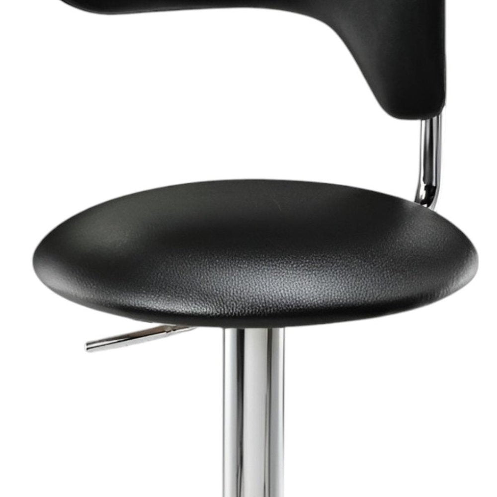 Black And Silver Faux Leather And Metal Low Back Adjustable Height Bar Chair HomeRoots