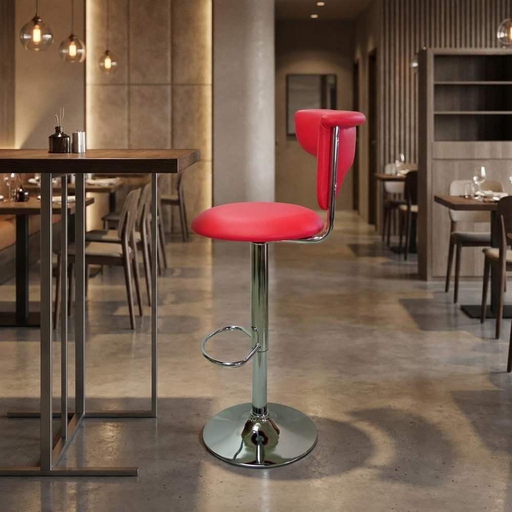 Red And Silver Faux Leather And Metal Low Back Adjustable Height Bar Chair HomeRoots