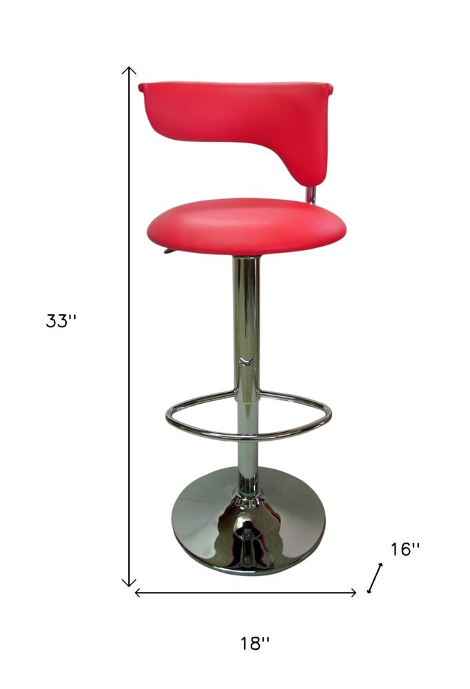 Red And Silver Faux Leather And Metal Low Back Adjustable Height Bar Chair HomeRoots