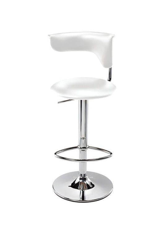 White And Silver Faux Leather And Metal Low Back Adjustable Height Bar Chair HomeRoots