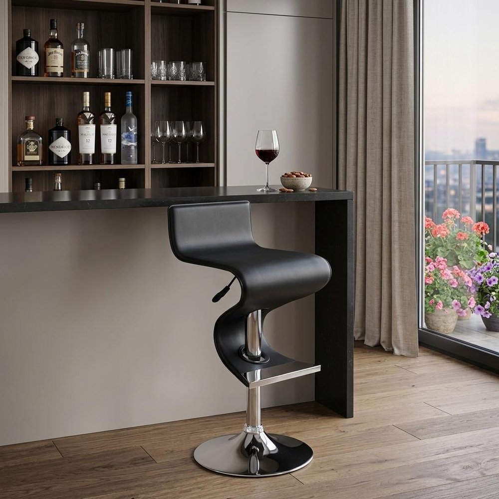 Black And Silver Faux Leather And Metal Low Back Adjustable Height Bar Chair HomeRoots