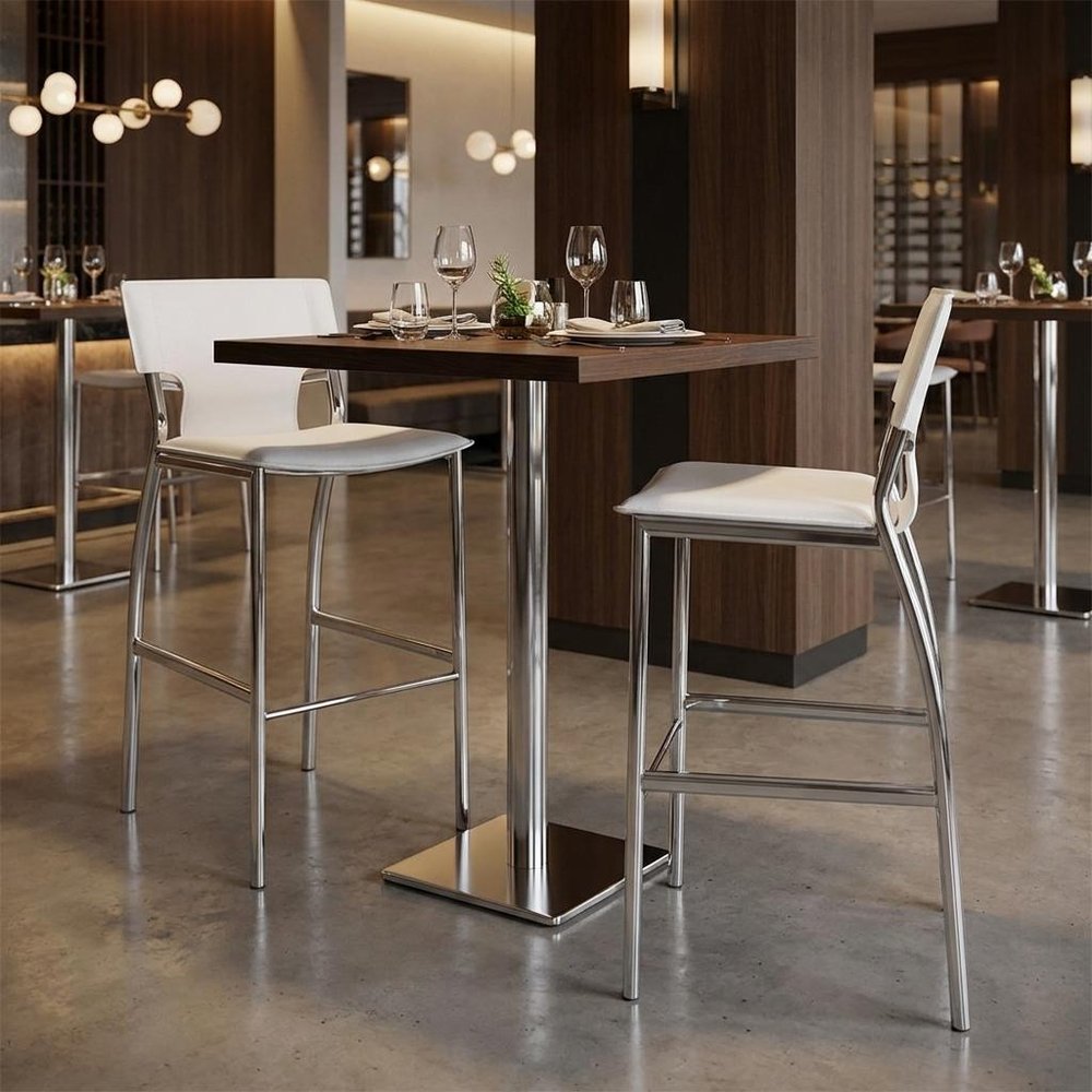 Set of Two 25" White And Silver Faux Leather And Metal Low Back Counter Height Bar Chairs HomeRoots