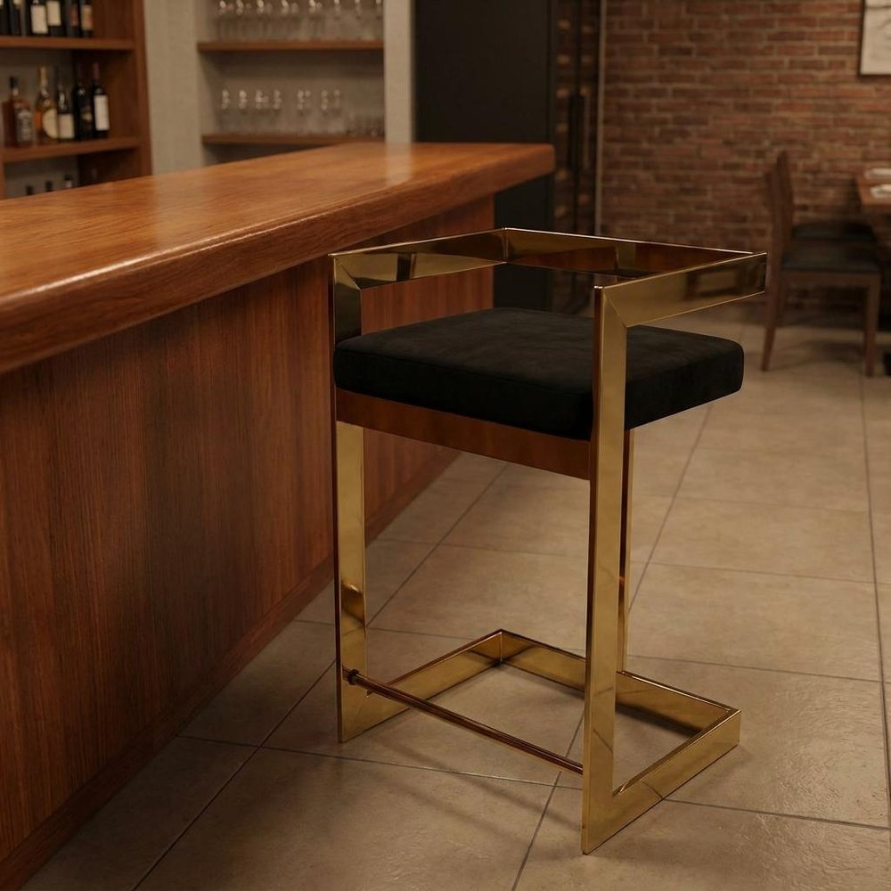 30" Black And Gold Velvet And Steel Low Back Bar Height Bar Chair HomeRoots