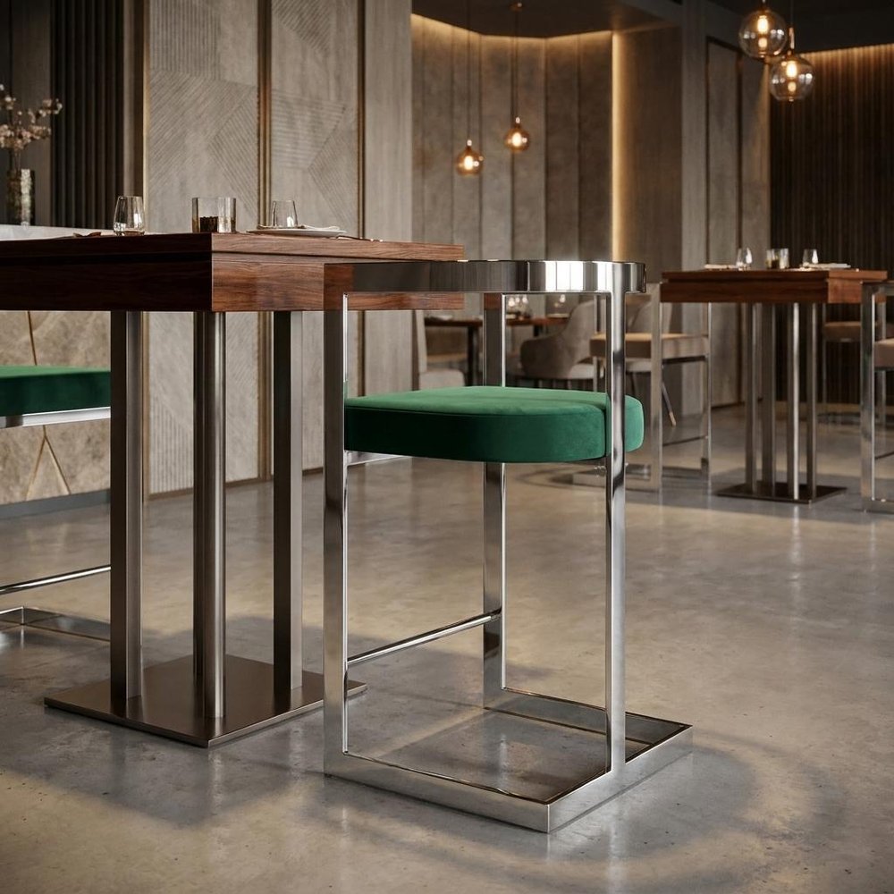 26" Green And Silver Velvet And Steel Low Back Counter Height Bar Chair HomeRoots