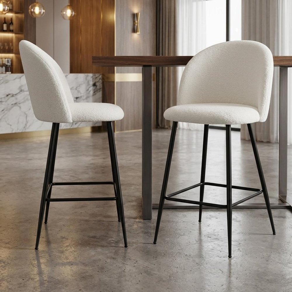 Set of Two 26" White And Black Fabric And Metal Low Back Counter Height Bar Chairs HomeRoots