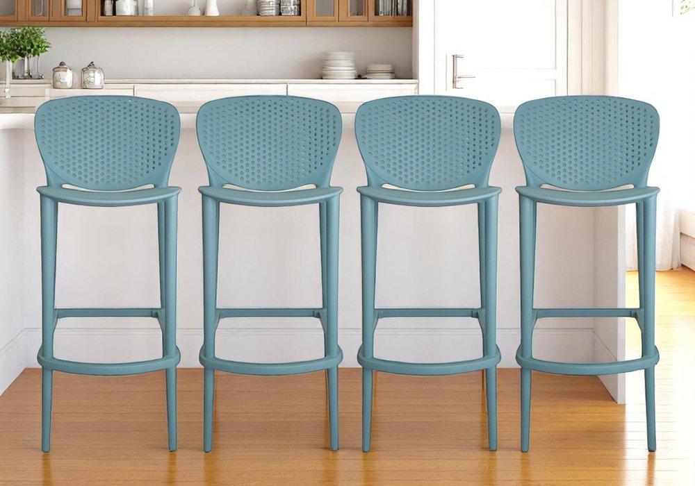 Set of Four 30" Green Heavy Duty Plastic Low Back Bar Height Bar Chairs HomeRoots