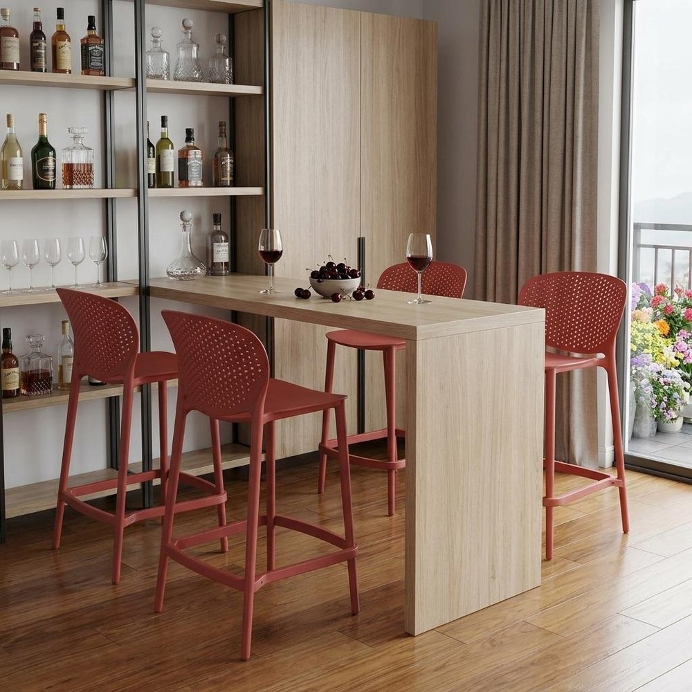 Set of Four 30" Orange Heavy Duty Plastic Low Back Bar Height Bar Chairs HomeRoots