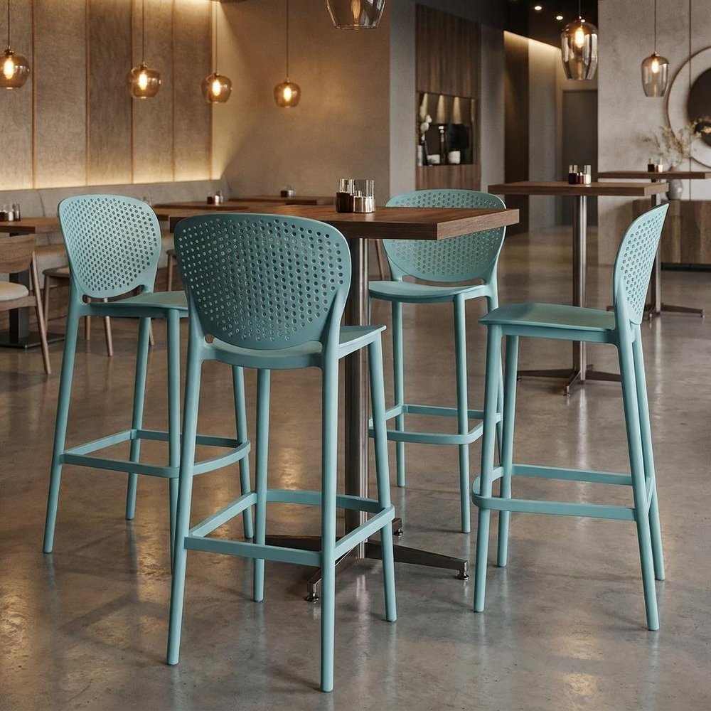 Set of Four 26" Green Heavy Duty Plastic Low Back Counter Height Bar Chairs HomeRoots