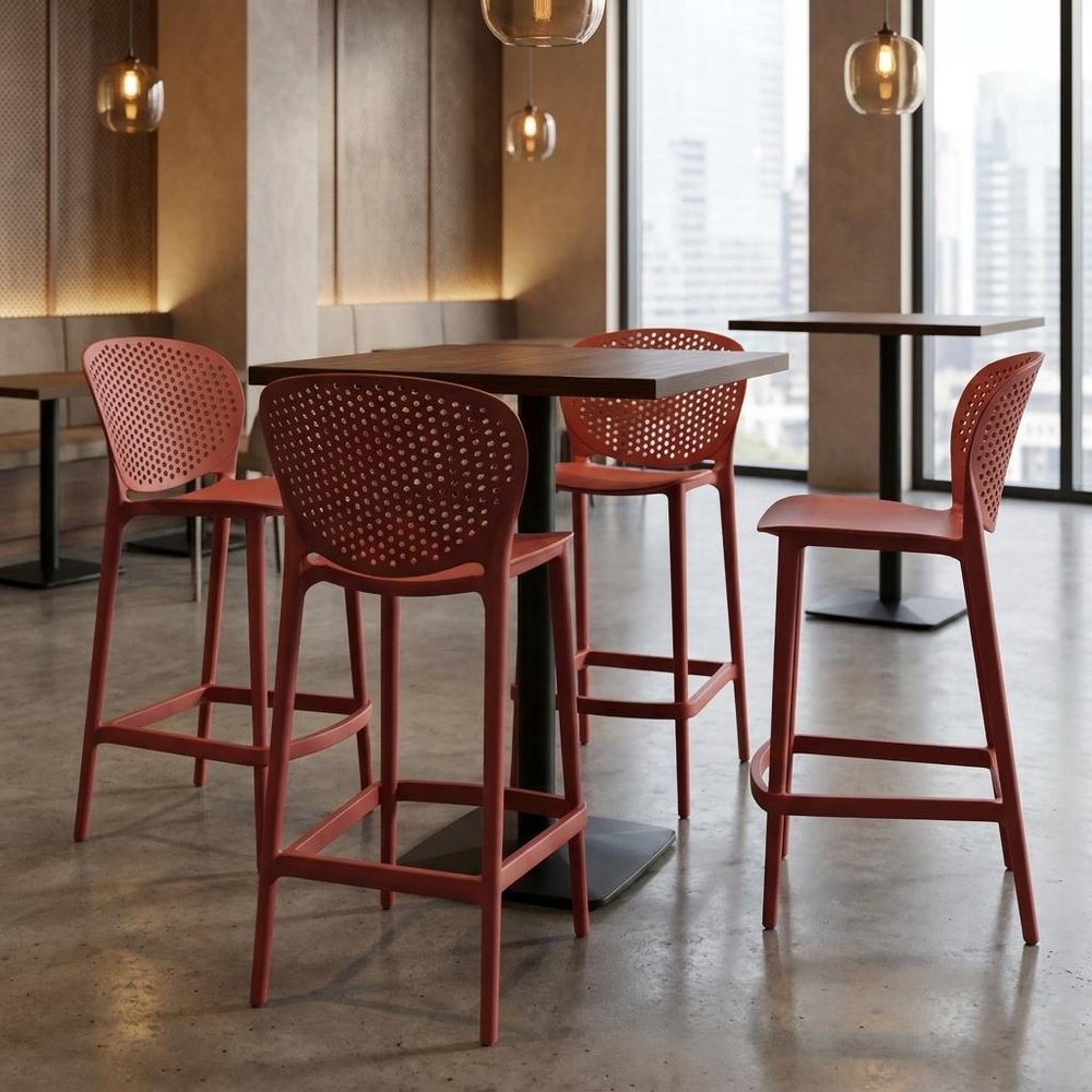 Set of Four 26" Orange Heavy Duty Plastic Low Back Counter Height Bar Chairs HomeRoots