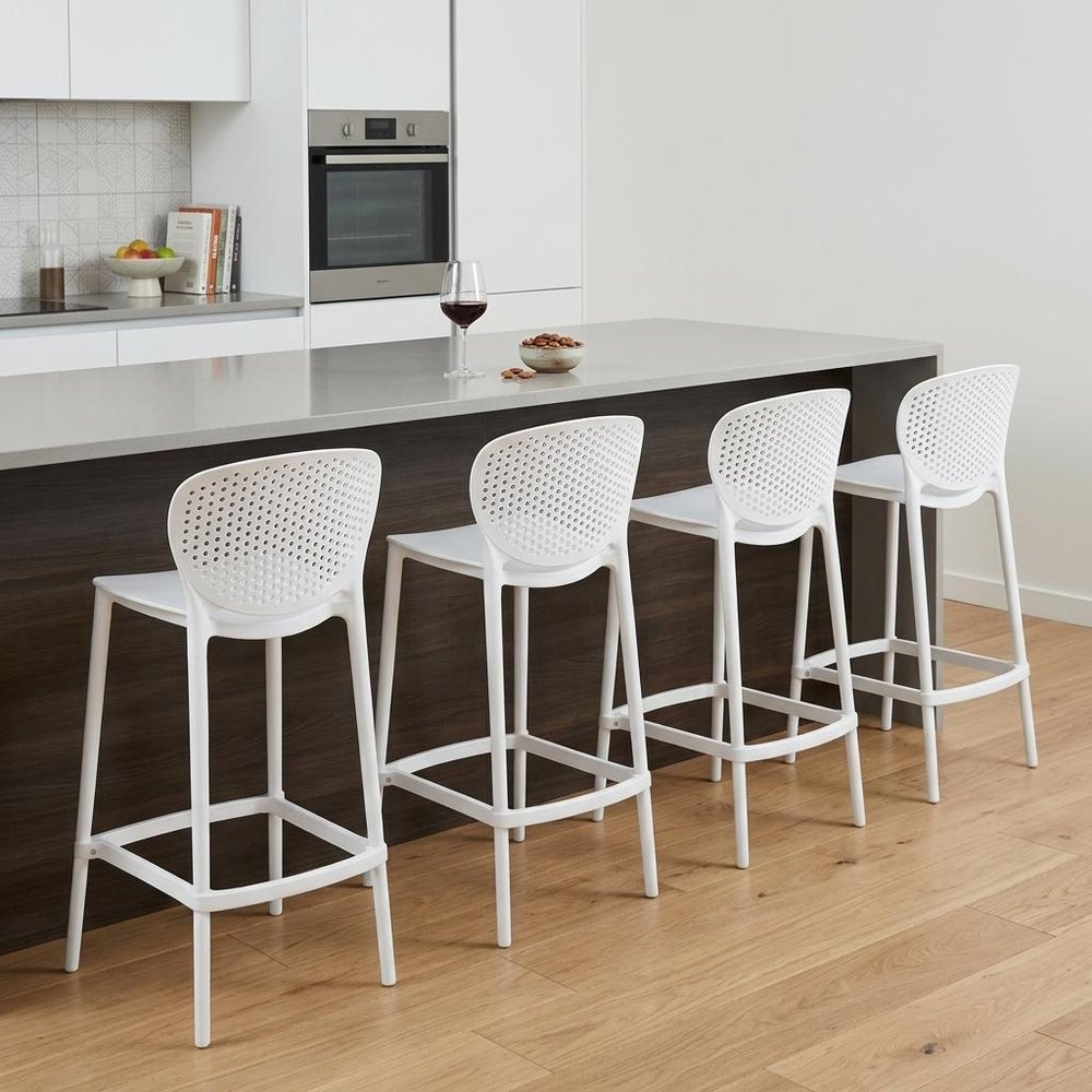 Set of Four 26" White Heavy Duty Plastic Low Back Counter Height Bar Chairs HomeRoots