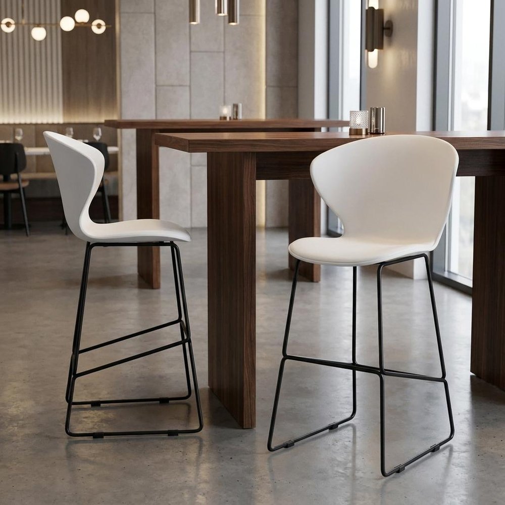 Set of Two 26" Gray Heavy Duty Plastic And Metal Low Back Counter Height Bar Chairs HomeRoots