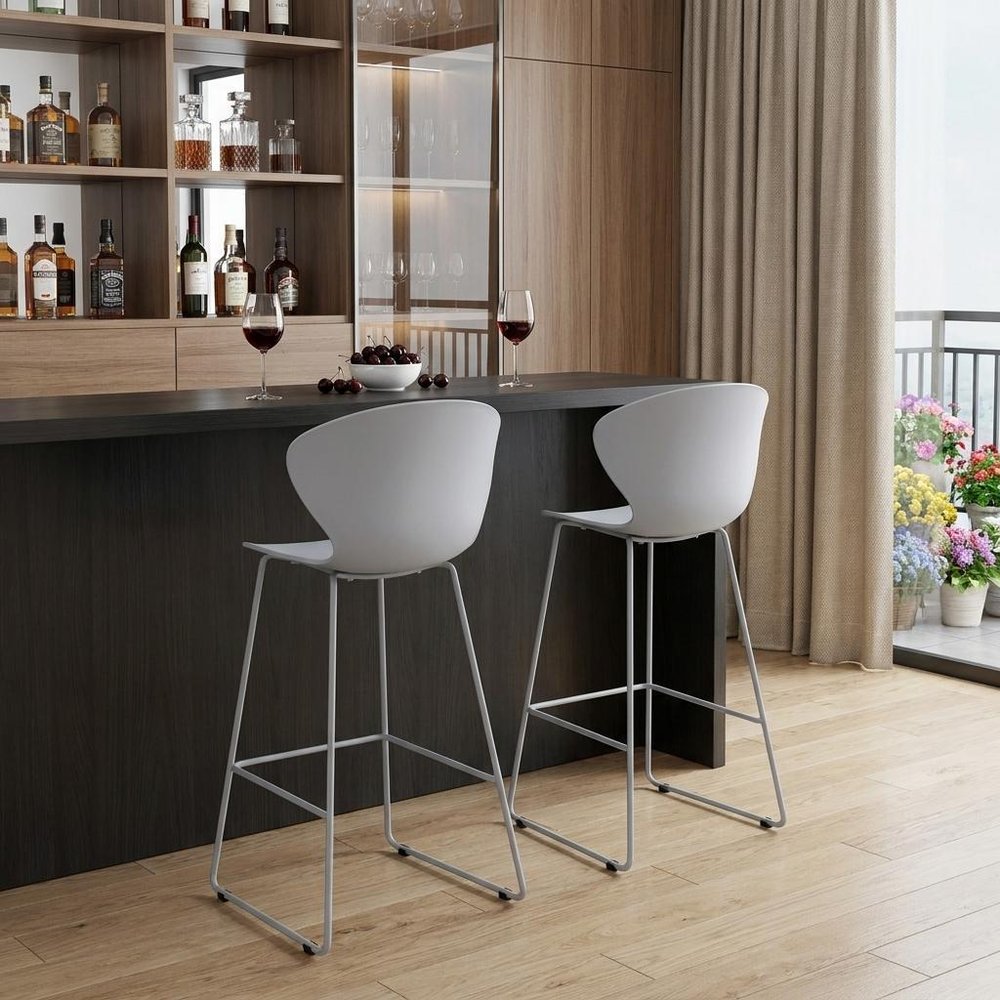 Set of Two 30" Gray Heavy Duty Plastic And Metal Low Back Bar Height Bar Chairs HomeRoots