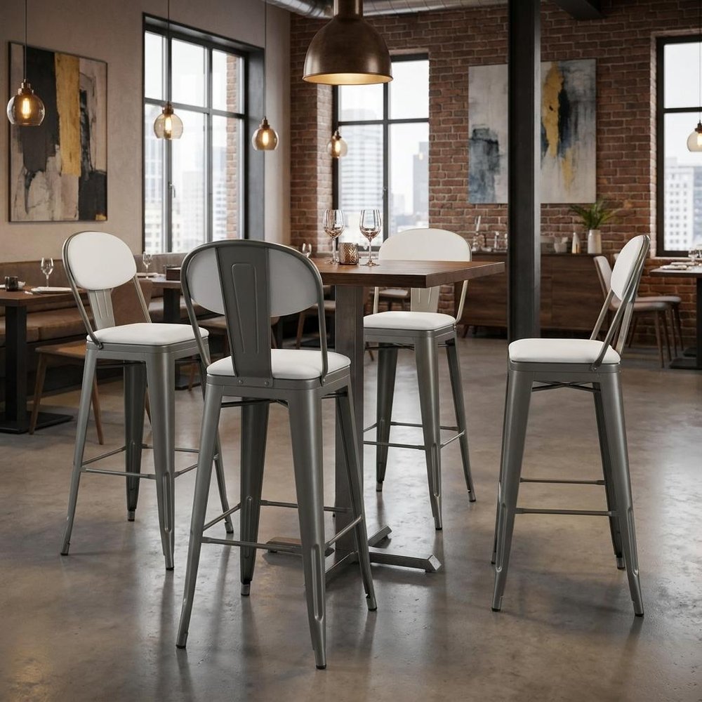 Set of Four 26" Gray Steel And Metal Low Back Counter Height Bar Chairs HomeRoots
