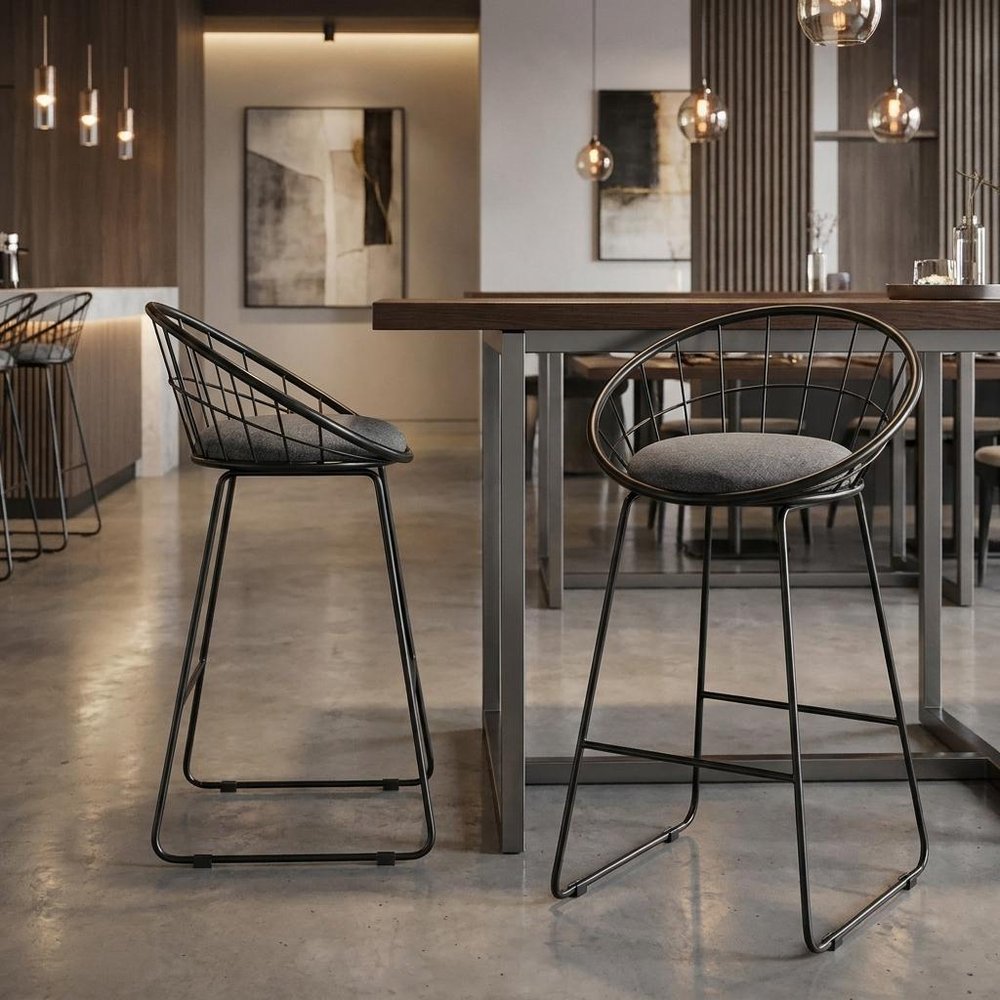 Set of Two 26" Gray And Black Fabric And Metal Low Back Counter Height Bar Chairs HomeRoots