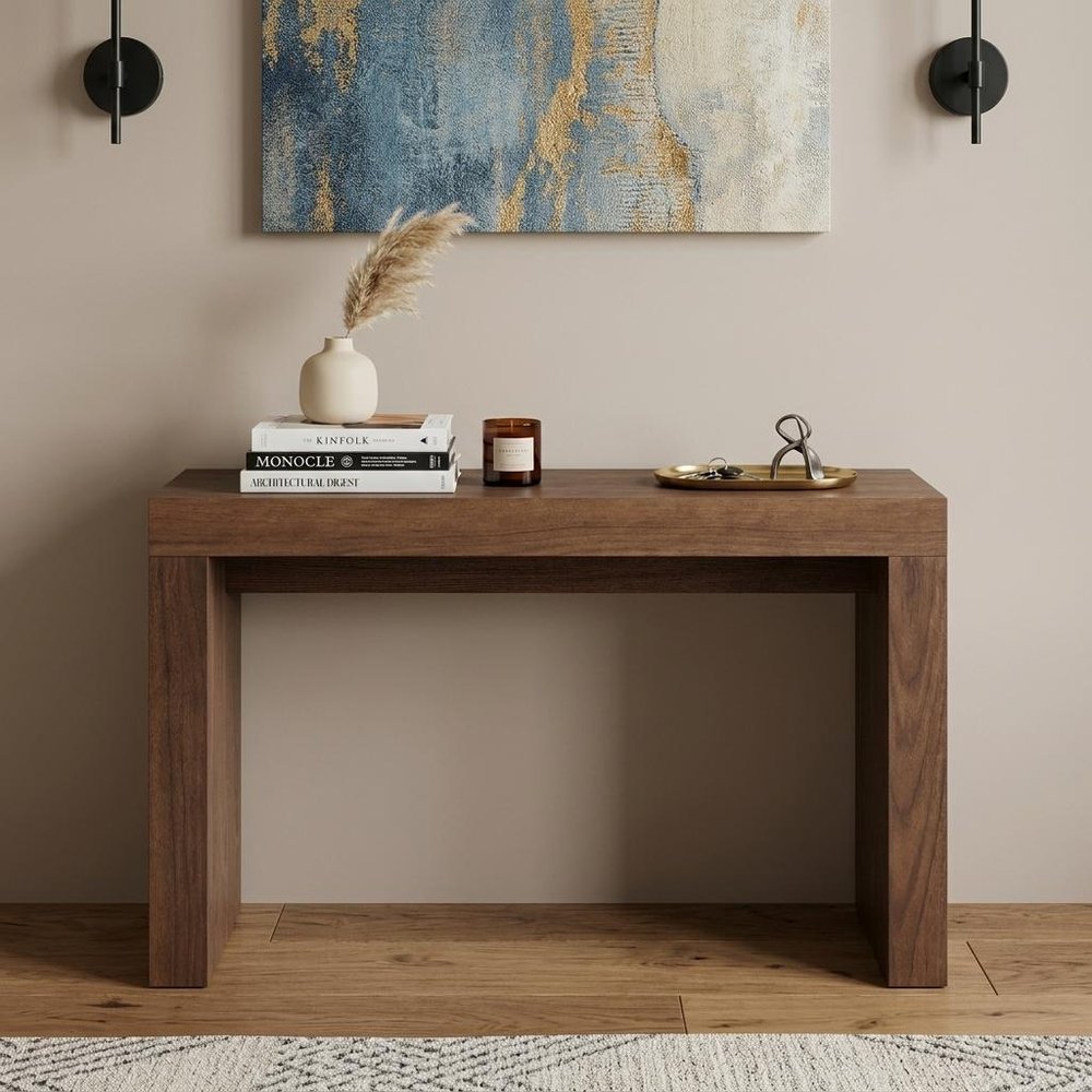 47" Brown Wood Block Console Table HomeRoots