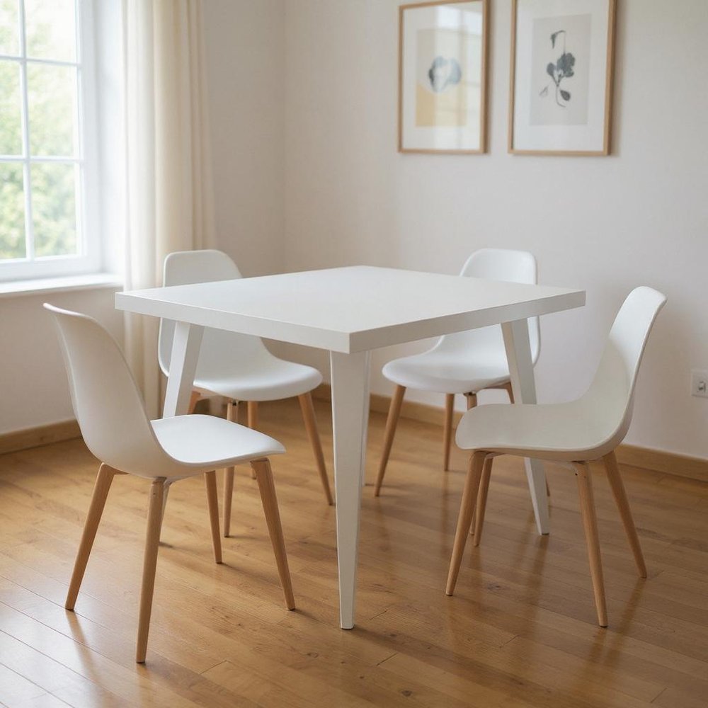 32" White Steel and Metal Square Dining Table HomeRoots