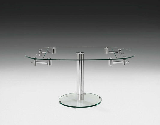 40" Clear and Silver Glass and Metal Self-Storing Leaf Motion Extendable Dining Table HomeRoots