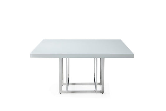 59" White and Silver Wood and Metal Pedestal Base Square Dining Table HomeRoots