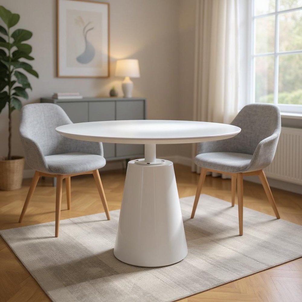 36" White Wood and Metal Pedestal Base Round Top Dining Table HomeRoots