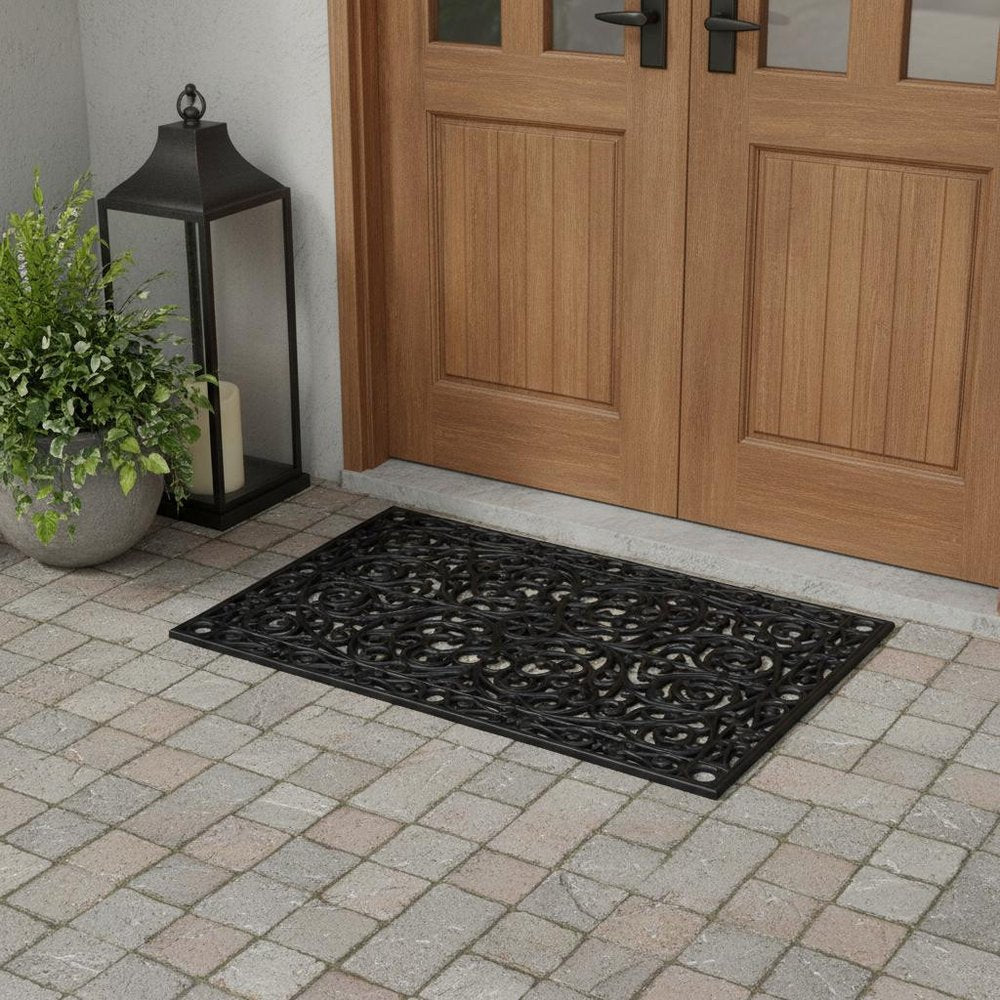 30" X 48" Black Rubber Scrollwork Outdoor Door Mat HomeRoots