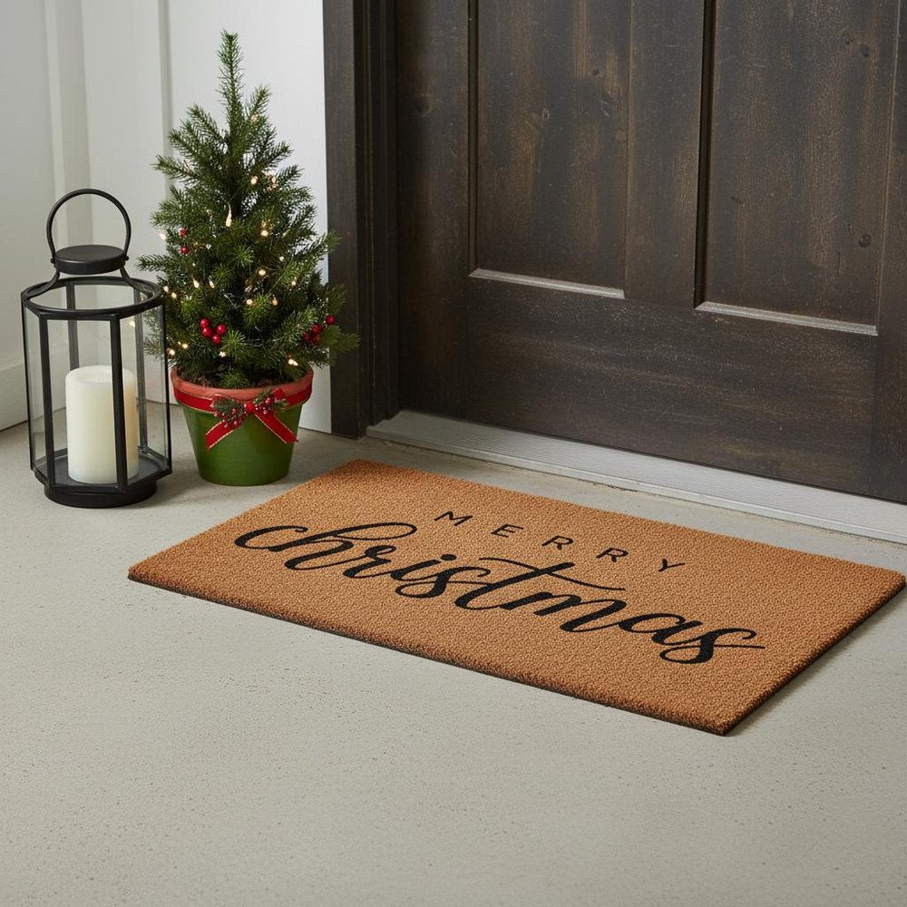 17" X 29" Natural and Black Coir Merry Christmas Outdoor Christmas Door Mat HomeRoots
