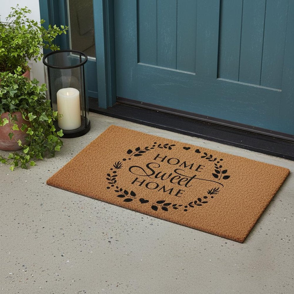 17" X 29" Natural and Black Coir Home Sweet Home Outdoor Door Mat HomeRoots