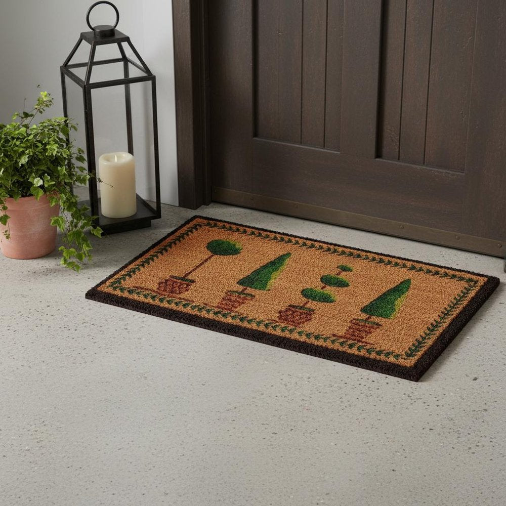17" X 29" Natural and Green Coir Topiary Outdoor Door Mat HomeRoots