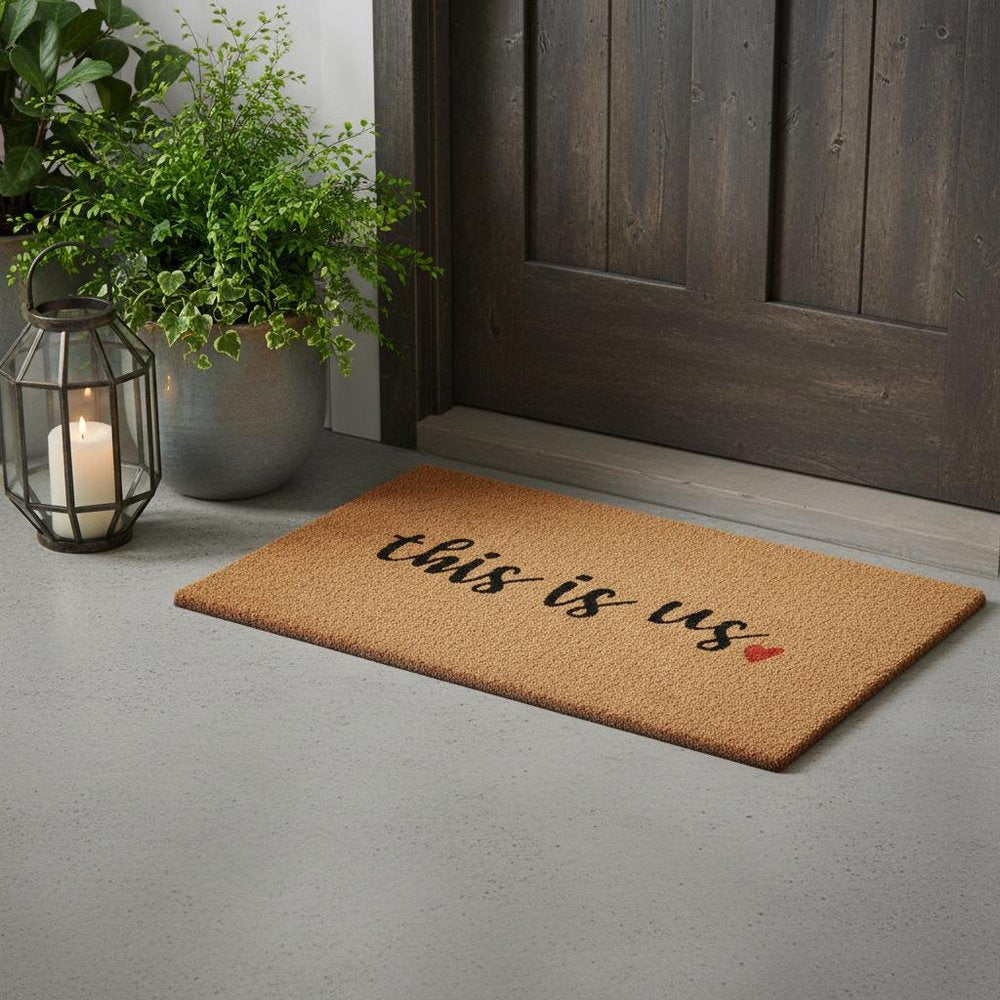 17" X 29" Natural and Black Coir This is Us Outdoor Door Mat HomeRoots