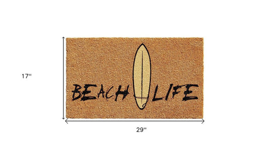 17" X 29" Natural and Black Coir Beach Life Outdoor Door Mat HomeRoots
